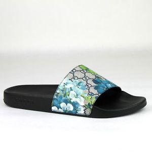 Image of BLUE FLOWER GUCCI SLIDES